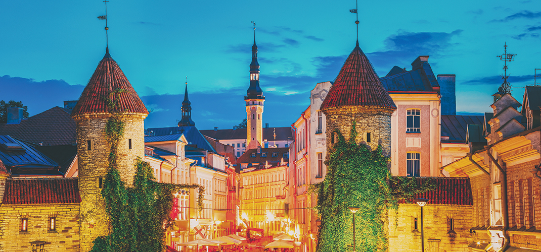 Viru Gate at Night, Tallinn, Estonia