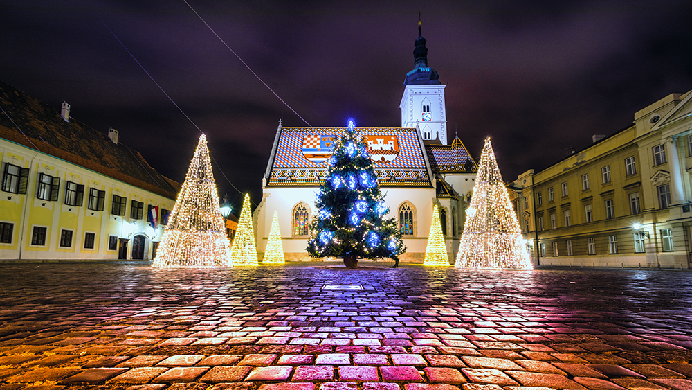 Christmas light in front of the St. Marko's church in Upper town in Zagreb